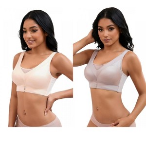 INSPIRE CHIC 2 Pcs Women's V-Neck Mesh Wirefree Adjustable Straps U Back Minimizers Bras - 1 of 4