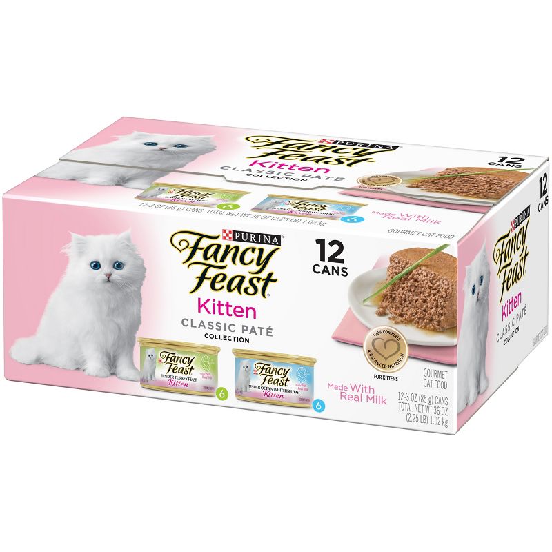 Purina Fancy Feast Kitten Classic Pat&#233; Variety Pack Turkey &#38; Fish Flavor Wet Cat Food Cans for Kittens - 3oz/12ct, 6 of 10