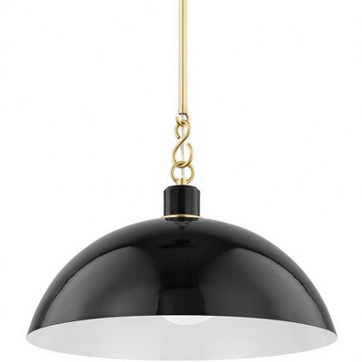 Modern Aged Brass and Black Steel Pendant Light