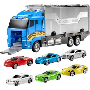 TEMI Transport Cars Carrier Set Toys w/Play Mat, Die-cast Vehicles Truck Alloy Metal Race Model Car Toys for Toddler Age 3-9 Kids Boys & Girls - 1 of 3