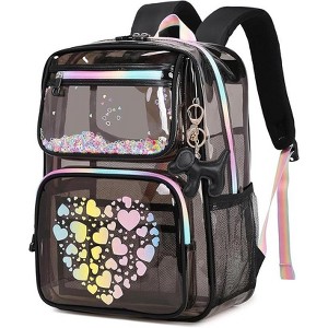 Luupatchy Large Capacity Clear Backpack with Heart Pattern - Heavy-Duty TPU, Stadium Approved for School, Events, Comfortable Straps, Semi Black - 1 of 4