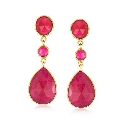 Ross-Simons 23.20 ct. t.w. Pink Quartz Drop Earrings in 18kt Gold Over Sterling