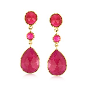 Ross-Simons 23.20 ct. t.w. Pink Quartz Drop Earrings in 18kt Gold Over Sterling - 1 of 4