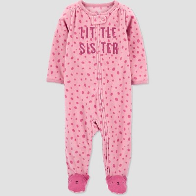 Baby Girls' 'Little Sister' Dot Footed Pajamas - Just One You® made by carter's Pink 9M