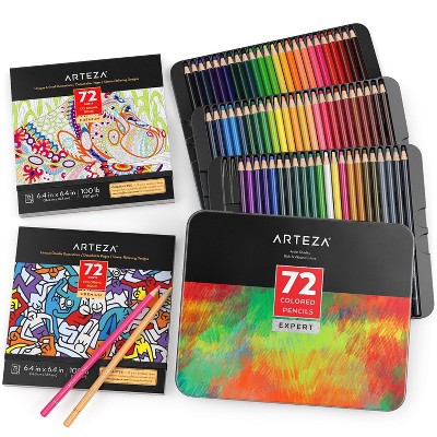 Arteza Adult Coloring Bundle - 72 Expert Colored Pencils, 2 Coloring Books for Adults Artists (ARTZ-NBNDL72)