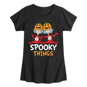 Girls' - Dr. Seuss - Spooky Things Thing 1 and Thing 2 Fitted Short Sleeve Graphic T-Shirt - 1 of 4