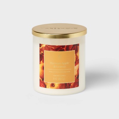 10oz Lidded White Glass Jar Candle Harvest Apple and Leaves - Threshold™