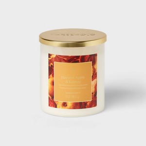10oz Lidded White Glass Jar Candle Harvest Apple and Leaves - Threshold™ - 1 of 3