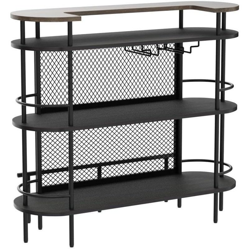 Tribesigns Bar Table with Storage Shelves and Foot Rail, Corner Mini Bar Cabinet with Glasses Holder for Home, Black and Walnut, 1 of 10