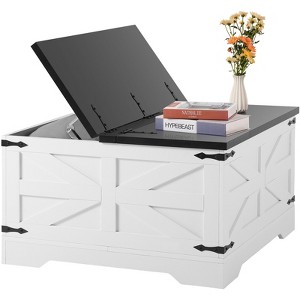 VEVOR 31.5" Farmhouse Coffee Table, Hinged Square Coffee Table with Large Storage Compartment, Wooden Rustic Cocktail Table - 1 of 4
