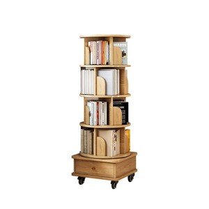 TiramisuBest 6-Tier Rotating Bookshelf with 360°Spin, Wheels & Drawer - Space-Saving Tower for Bedroom/Living Room/Office (Wood) - 1 of 4