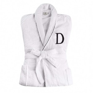 Modern Cotton Absorbent Traditional Adult Unisex Solid with Monogram Bath Robe by Blue Nile Mills - 1 of 4