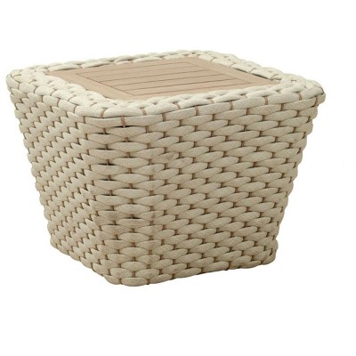Coffee Table 16.9"H, Acacia Wood & Metal, White & Natural, Modern Square Design by Zuo Modern