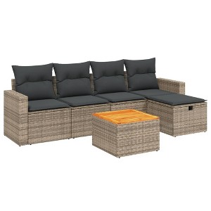 vidaXL Patio Sofa Set with Cushions Outdoor Furniture 6 Piece Poly Rattan - Gray without storage - 1 of 4