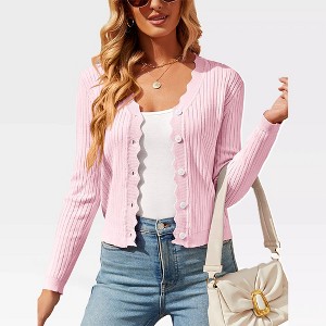 Women's V Neck Lightweight Knit Cardigan with Long Sleeves and Front Button Down Elegant Shrugs for Dresses,Light Pink - S - 1 of 4