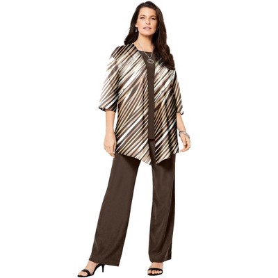 Roaman's Women's Plus Size Three Piece Pant Suit