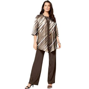 Roaman's Women's Plus Size Three-piece Pantsuit, 16 W - Black Abstract  Stripe : Target