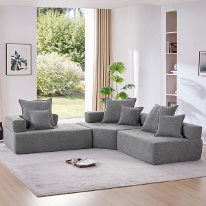 Luxury Oversized Modular Sofa: Boucle Floor Couch Set, Convertible Compressed Design, Spacious Foam-Filled, 3 PC Free Combo for Living Room - 1 of 4