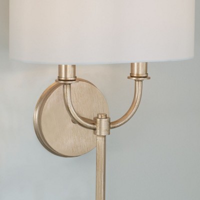 Claire Brushed Champagne 2-Light Wall Sconce with White Fabric Shade