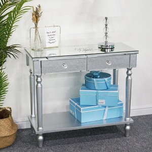 Karl Home Modern Silver Mirrored 2-Drawer Computer Desk with Shelf – 31.89×13.58×31.10in - 1 of 4