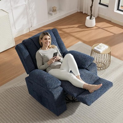360° Swivel Rock Recliner Chairs Single Sofa with Vibration Massage and Heating for Living Room/Bedroom,Blue/Green/Gray