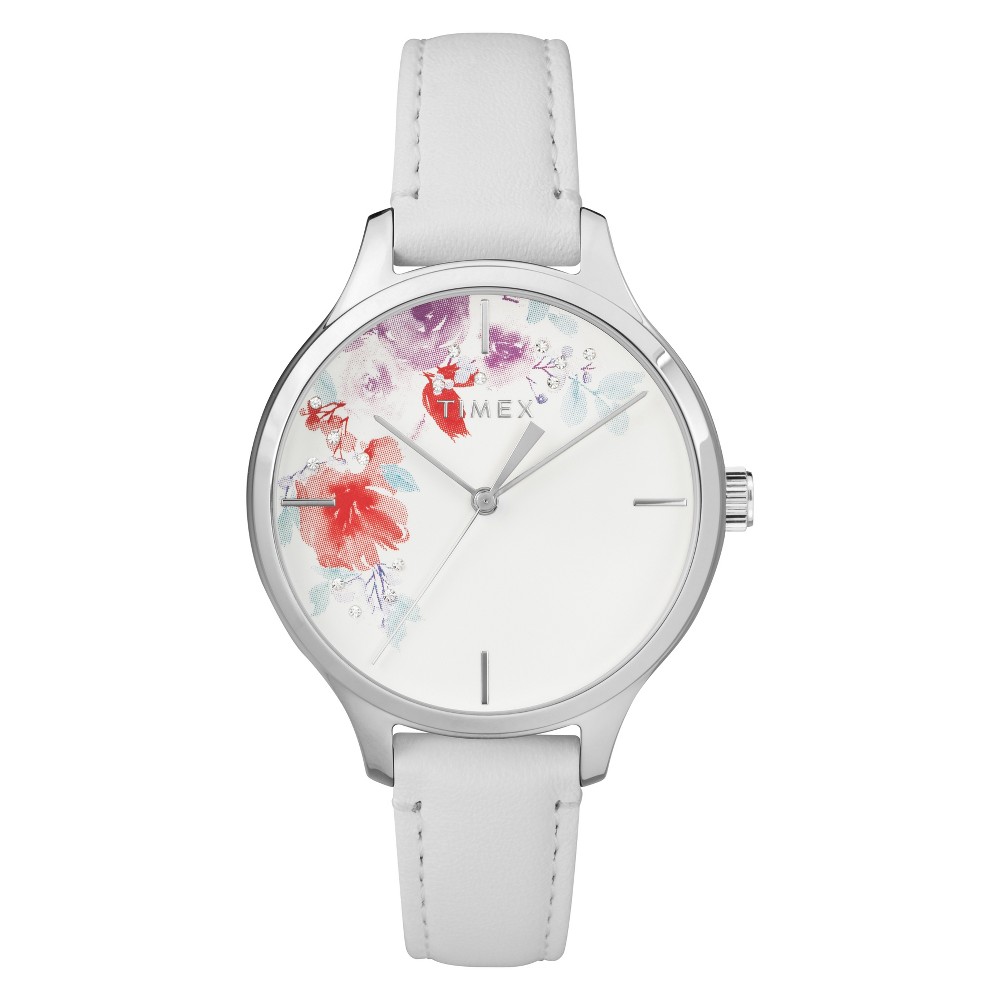 Women's Timex Crystal Bloom Watch  floral flowers silver leather