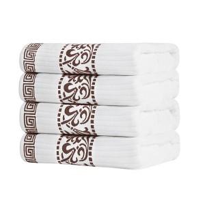 100% Cotton Medium Weight Floral Infinity Trim Bath Towel Set of 4 by Blue Nile Mills - 1 of 4