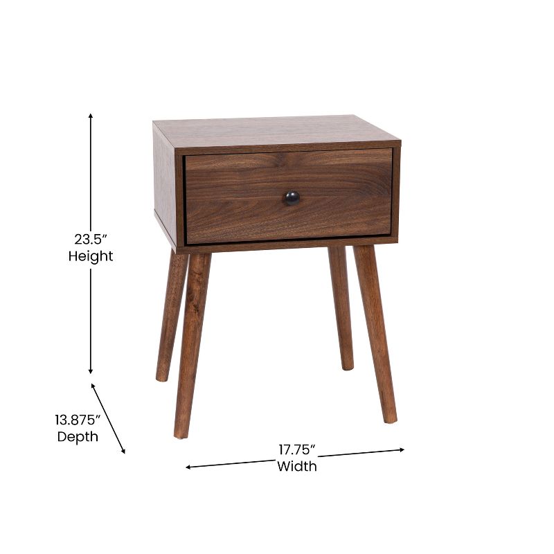 Flash Furniture Hatfield Mid-Century Modern One Drawer Wood Nightstand, Side Accent or End Table with Soft Close Storage Drawer, Dark Walnut, 5 of 11