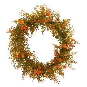 Nearly Natural 21” Autumn Fern Artificial Wreath - 1 of 3