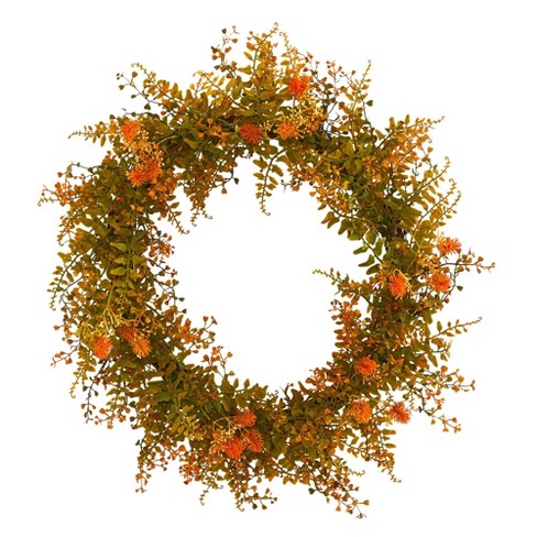 Nearly Natural 21” Autumn Fern Artificial Wreath - image 1 of 3