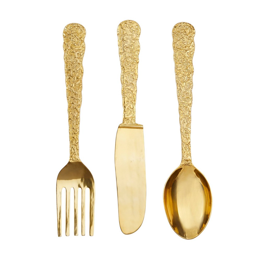 Photos - Other Appliances Aluminum Utensils Knife, Spoon and Fork Wall Decor Set of 3 Gold/Red - Oli