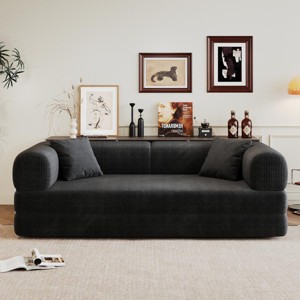 78.8" Brown Modern Convertible Floor Sofa Bed with Backrest Support and 2 Pillows, Upholstered Sleeper Loveseat for Living Room-3irtyhousy - 1 of 4