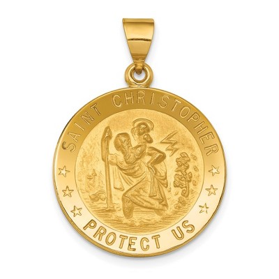 Black Bow Jewelry 18k Yellow Gold Round St Christopher Medal Pendant, 21mm (13/16 Inch)