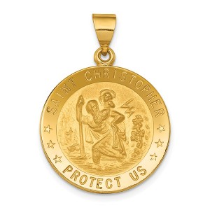 Black Bow Jewelry 18k Yellow Gold Round St Christopher Medal Pendant, 21mm (13/16 Inch) - 1 of 4