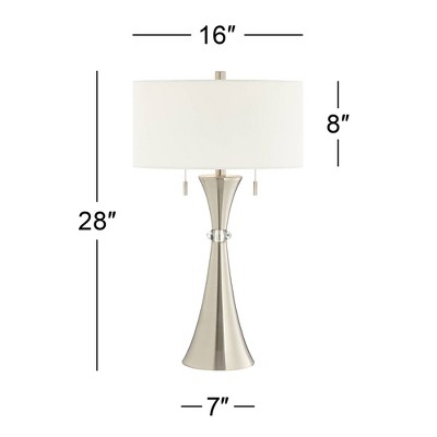 Rachel 28" Silver Metal Concave Column Table Lamps with White Drum Shades, Set of 2