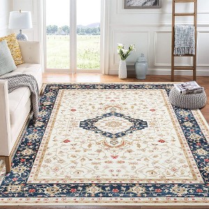 Vintage Rug for Living Room Soft Thin Rug Indoor Floral Print Distressed Rug Aesthetic Rug - 1 of 4