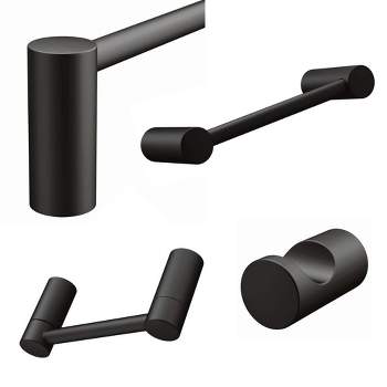 Wood Grip 24" 4-Piece Bathroom Hardware Accessory Set for Towels, Toilet paper & Robe Hook - Matte Black