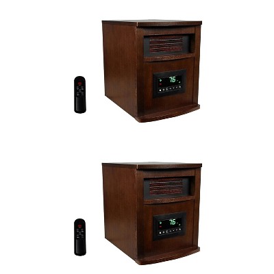 Lifesmart 6 Element 1500 Watt Electric Portable Programmable Infrared Quartz Space Heater with Remote Control, Dark Oak (2 Pack)