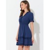 INSPIRE CHIC Women's V Neck Smocked Elastic Waist Short Sleeve Boho Crochet Trim Mini Dress - 3 of 4