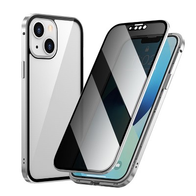 iMountek"Privacy Magnetic Phone Case 360° Full Protection, Anti-Spy, Tempered Glass for iPhone 13 Pro"Transparent & Black
