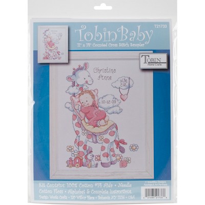 Tobin Counted Cross Stitch Kit 11"X14"-Giraffe Birth Record (14 Count)