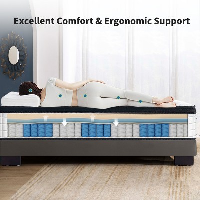 Vynxaria 12" Queen Size Hybrid Mattress - 7 Zoned Pocket Springs & Memory Foam Comfort