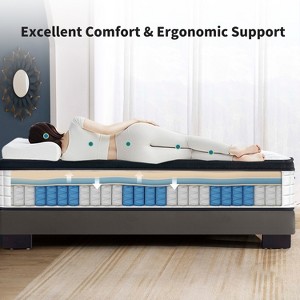 Vynxaria 12" Queen Size Hybrid Mattress - 7 Zoned Pocket Springs & Memory Foam Comfort - 1 of 4