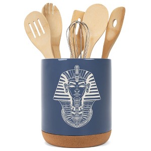 Elanze Designs Kitchen Utensil Holder With Non Slip Cork Base Large 8 Inch Ceramic Storage Crock Regal Egyptian Icon Countertop Organizer Pharoah Navy - 1 of 4