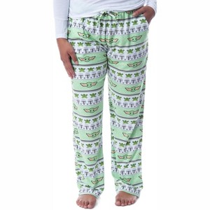Star Wars Womens' The Mandalorian Baby Yoda Grogu Ugly Sweater Pajama Pants Green - 1 of 4