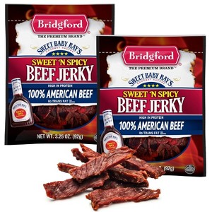 Bridgford Sweet Baby Ray’s Beef Jerky Sweet N Spicy 3.25 oz - Ready-to-Eat High Protein Sweetened Spicy Beef Jerky for On-the-Go Snacking - 1 of 4