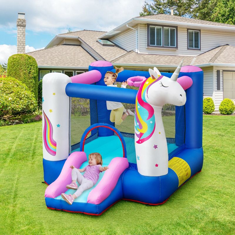 Costway Slide Bouncer Inflatable Jumping Castle Basketball Game w/ 480W Blower, 3 of 11