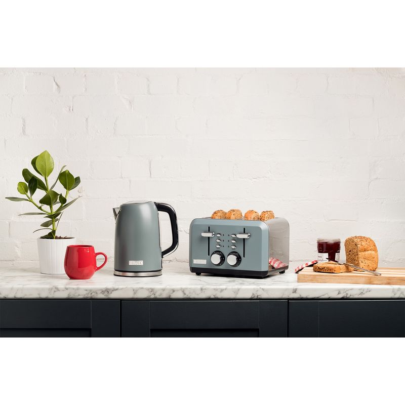 Haden Perth Wide Slot Stainless Steel Body Retro 4 Slice Toaster & Perth 1.7 Liter Stainless Steel Electric Kettle with Auto Shut Off, Slate Gray, 2 of 7