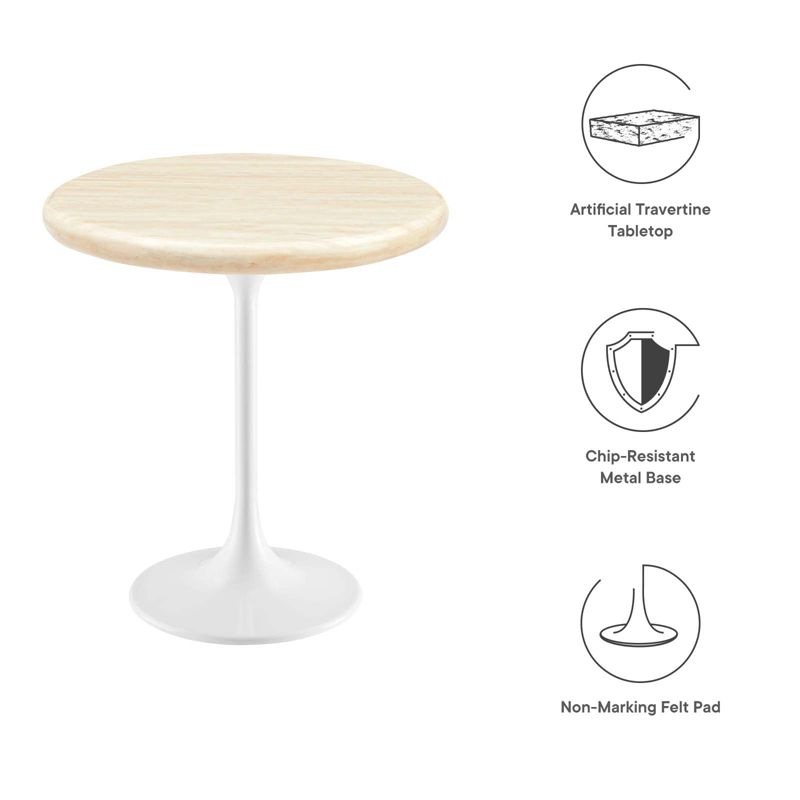 Modway Lippa 20 Inch Round Artificial Travertine Side Table, 4 of 9