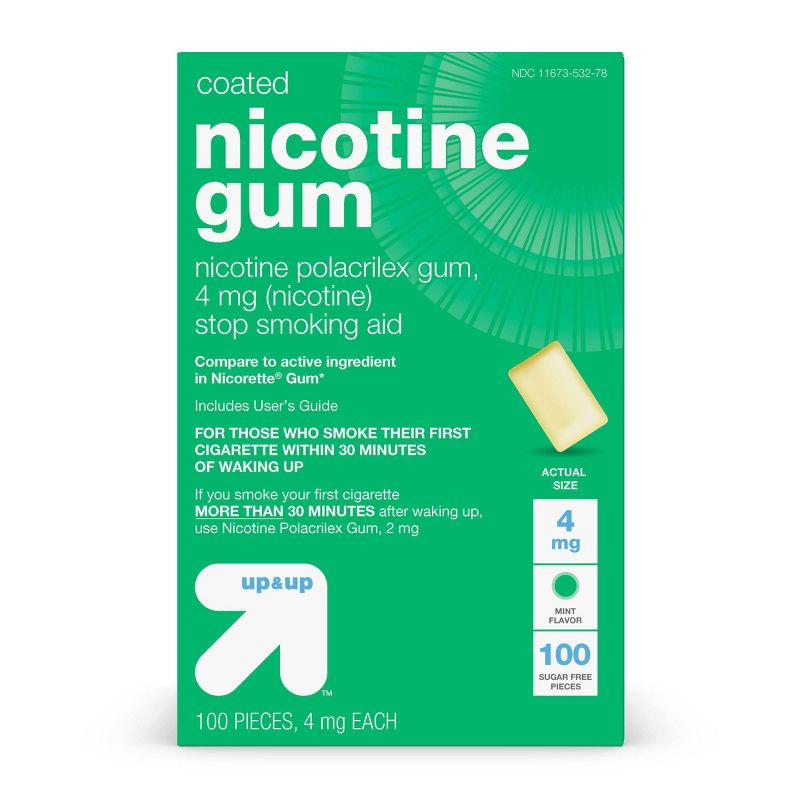 Coated Nicotine 4mg Gum Stop Smoking Aid - Cool Mint - 100ct - up &#38; up&#8482;, 1 of 9